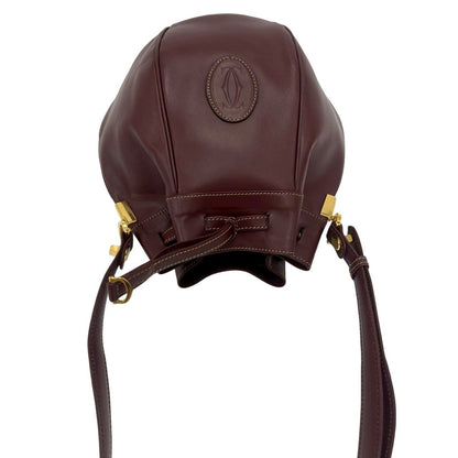 Cartier Vintage Must Line Leather Drawstring Shoulder Bag Pochette Bordeaux — view 4