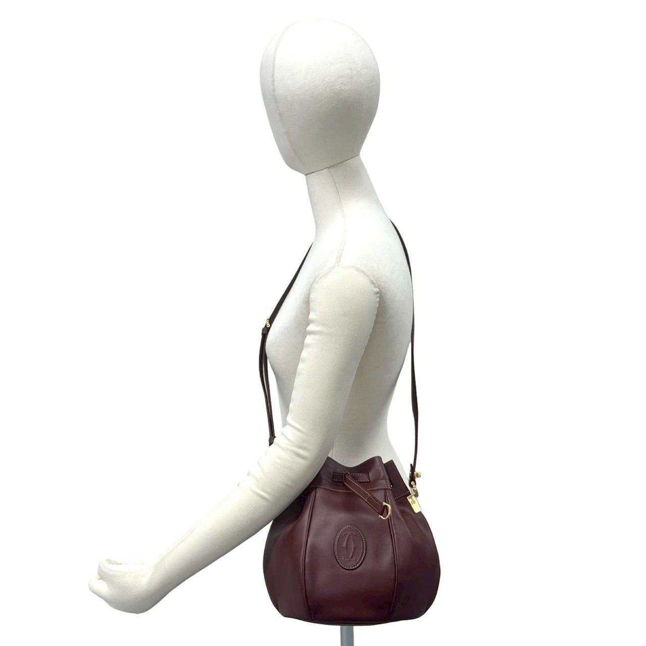 Cartier Vintage Must Line Leather Drawstring Shoulder Bag Pochette Bordeaux — view 2
