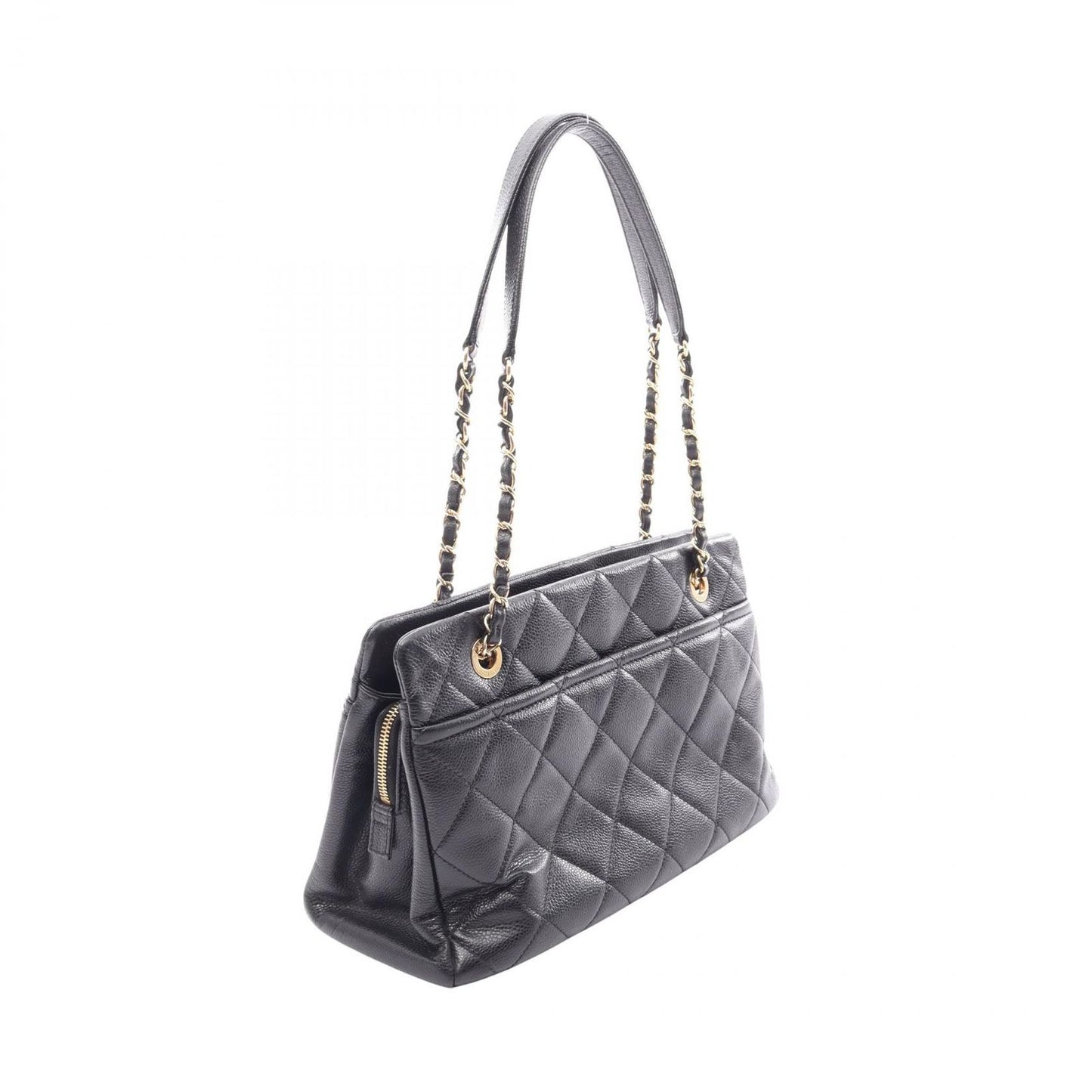 Chanel Tote Quilted Black Caviar Leather CC Logo Chain — view 2