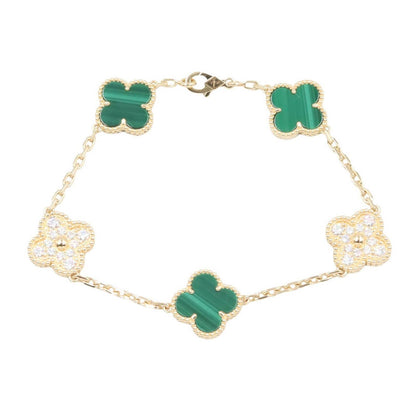 Van Cleef & Arpels Bracelet Vintage Alhambra 5 Motif Malachite Diamond 17.5 cm