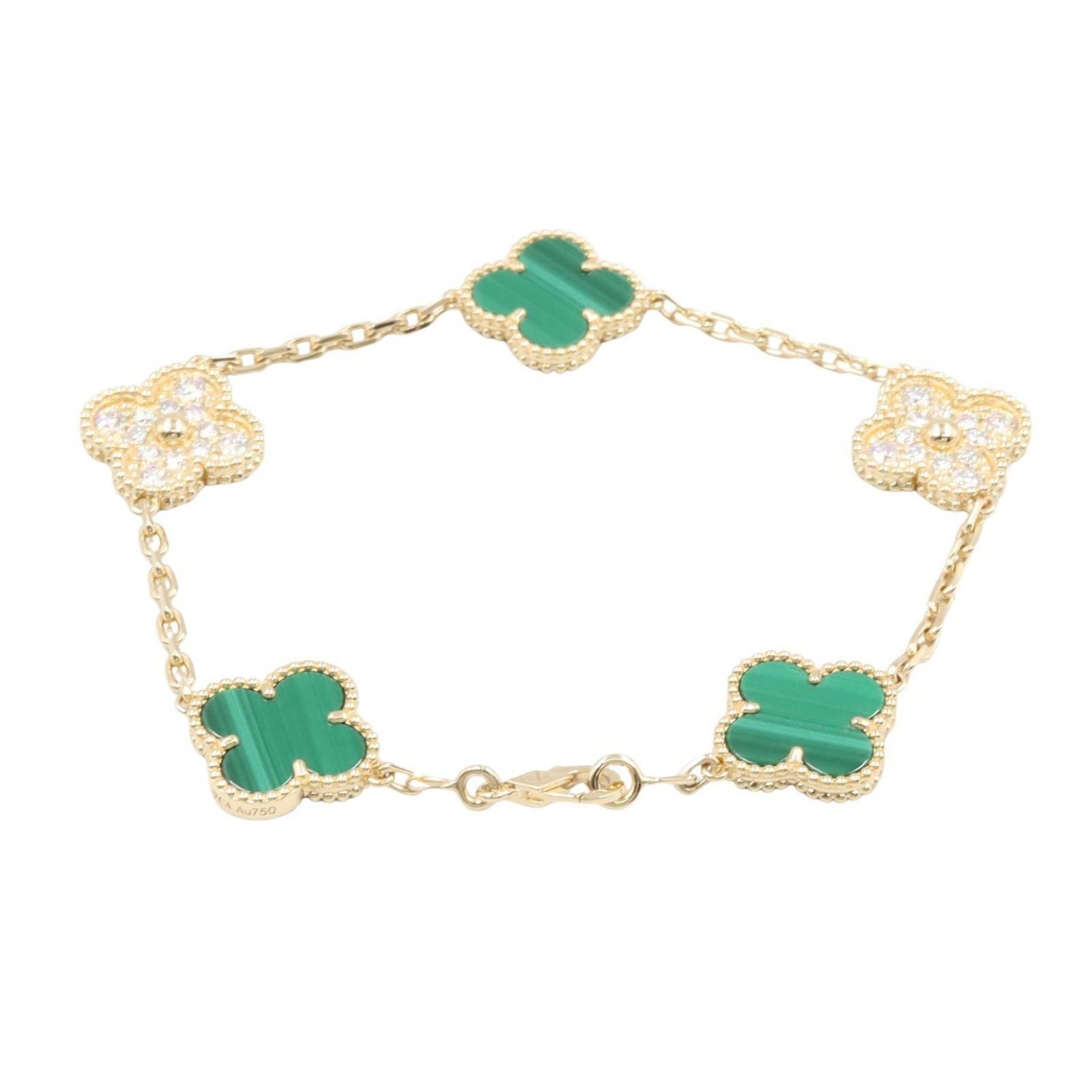 Van Cleef & Arpels Bracelet Vintage Alhambra 5 Motif Malachite Diamond 17.5 cm — view 2