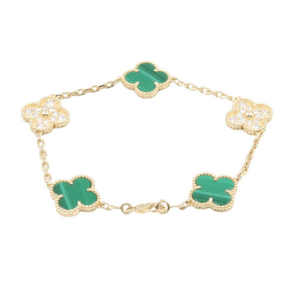 Van Cleef & Arpels Bracelet Vintage Alhambra 5 Motif Malachite Diamond 17.5 cm — view 2