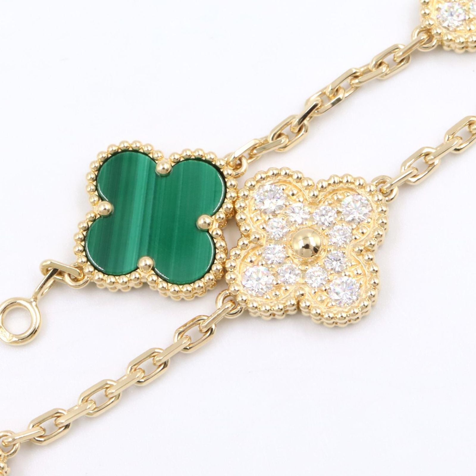 Van Cleef & Arpels Bracelet Vintage Alhambra 5 Motif Malachite Diamond 17.5 cm — view 5