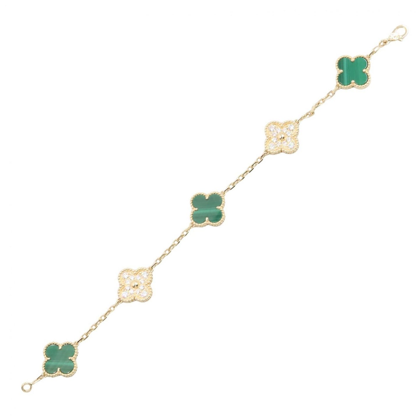 Van Cleef & Arpels Bracelet Vintage Alhambra 5 Motif Malachite Diamond 17.5 cm — view 3