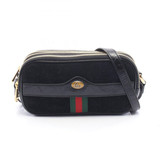 Gucci Shoulder Bag Double Black Suede Patent Ophidia GG
