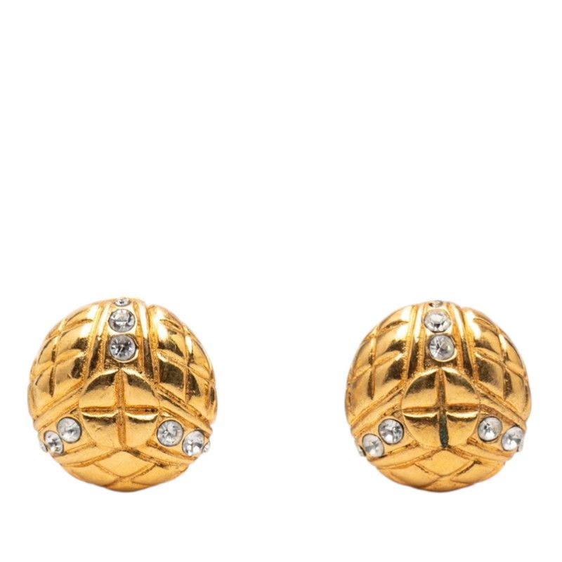 Chanel Earrings Gold Plated Rhinestone