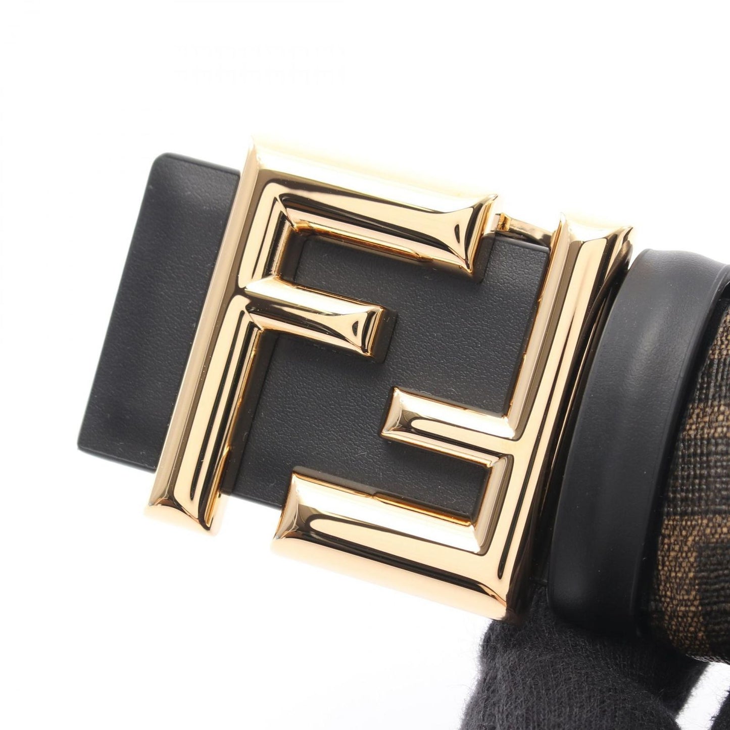 Fendi Belt Round FF Zucca Reversible Black Brown Leather — view 2