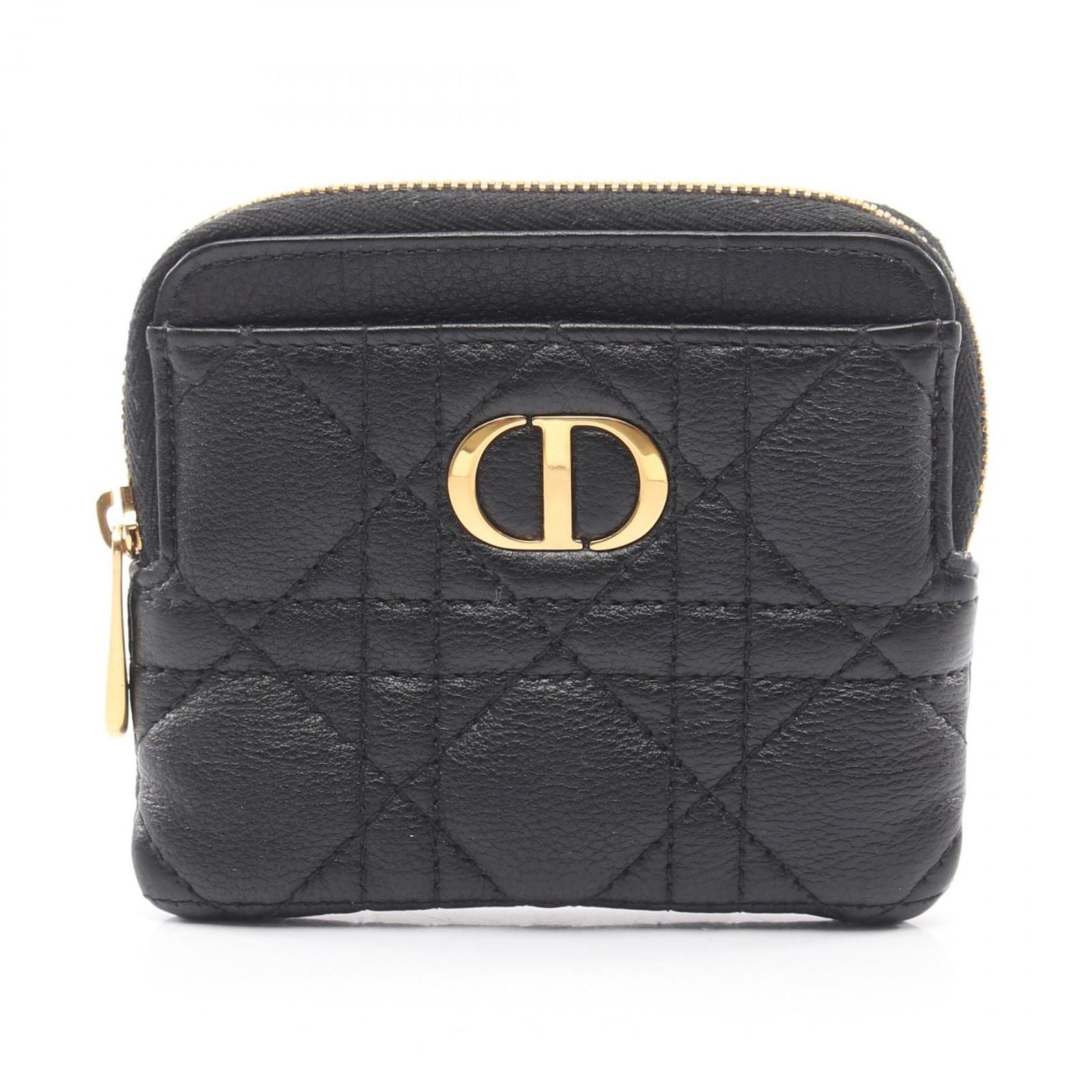 Dior Coin Case Caro Lavender Wallet Cannage Black Leather