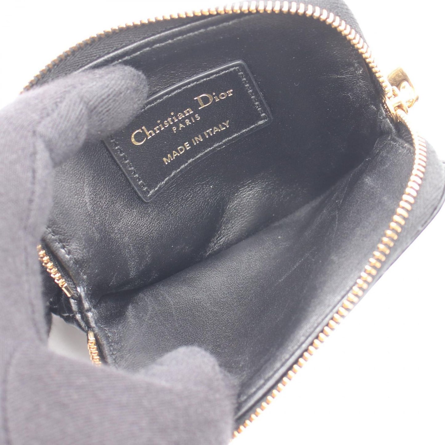 Dior Coin Case Caro Lavender Wallet Cannage Black Leather — view 3