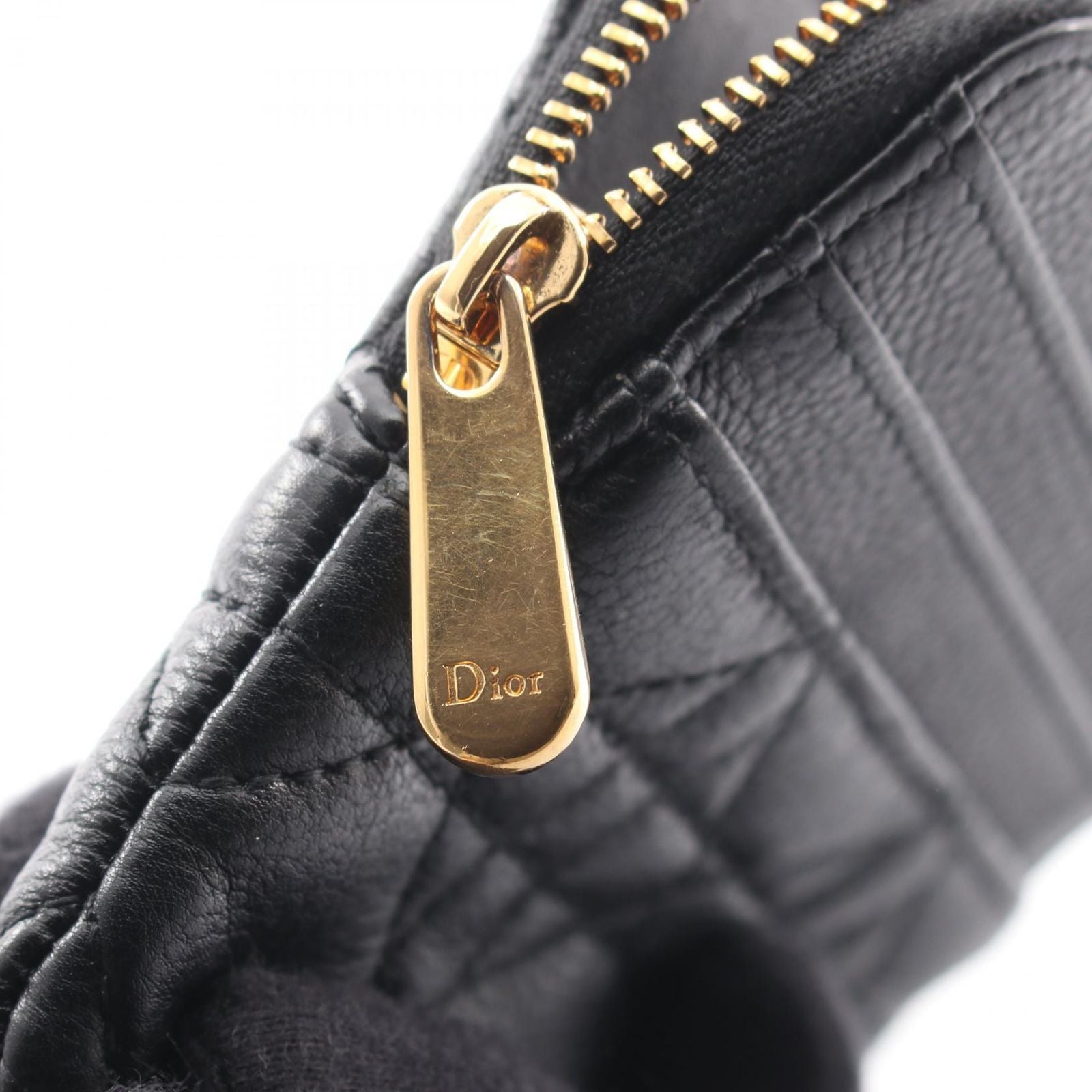 Dior Coin Case Caro Lavender Wallet Cannage Black Leather — view 8