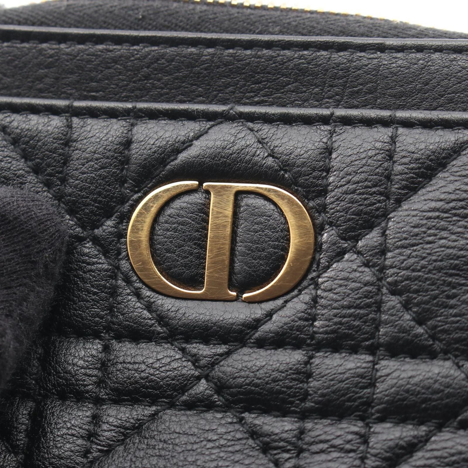 Dior Coin Case Caro Lavender Wallet Cannage Black Leather — view 7
