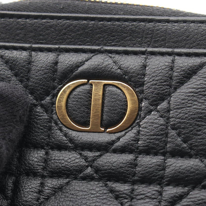 Dior Coin Case Caro Lavender Wallet Cannage Black Leather — view 7