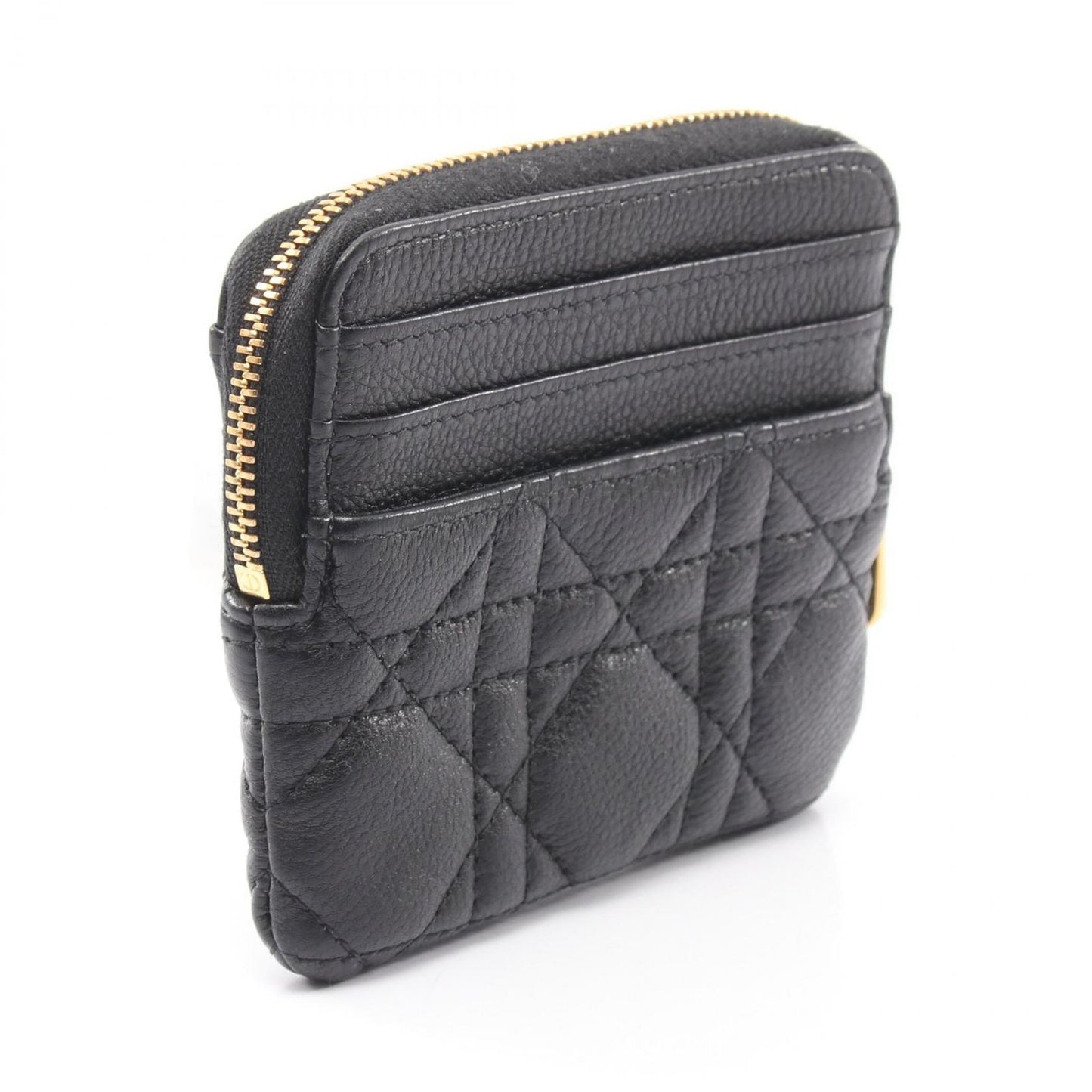 Dior Coin Case Caro Lavender Wallet Cannage Black Leather — view 2