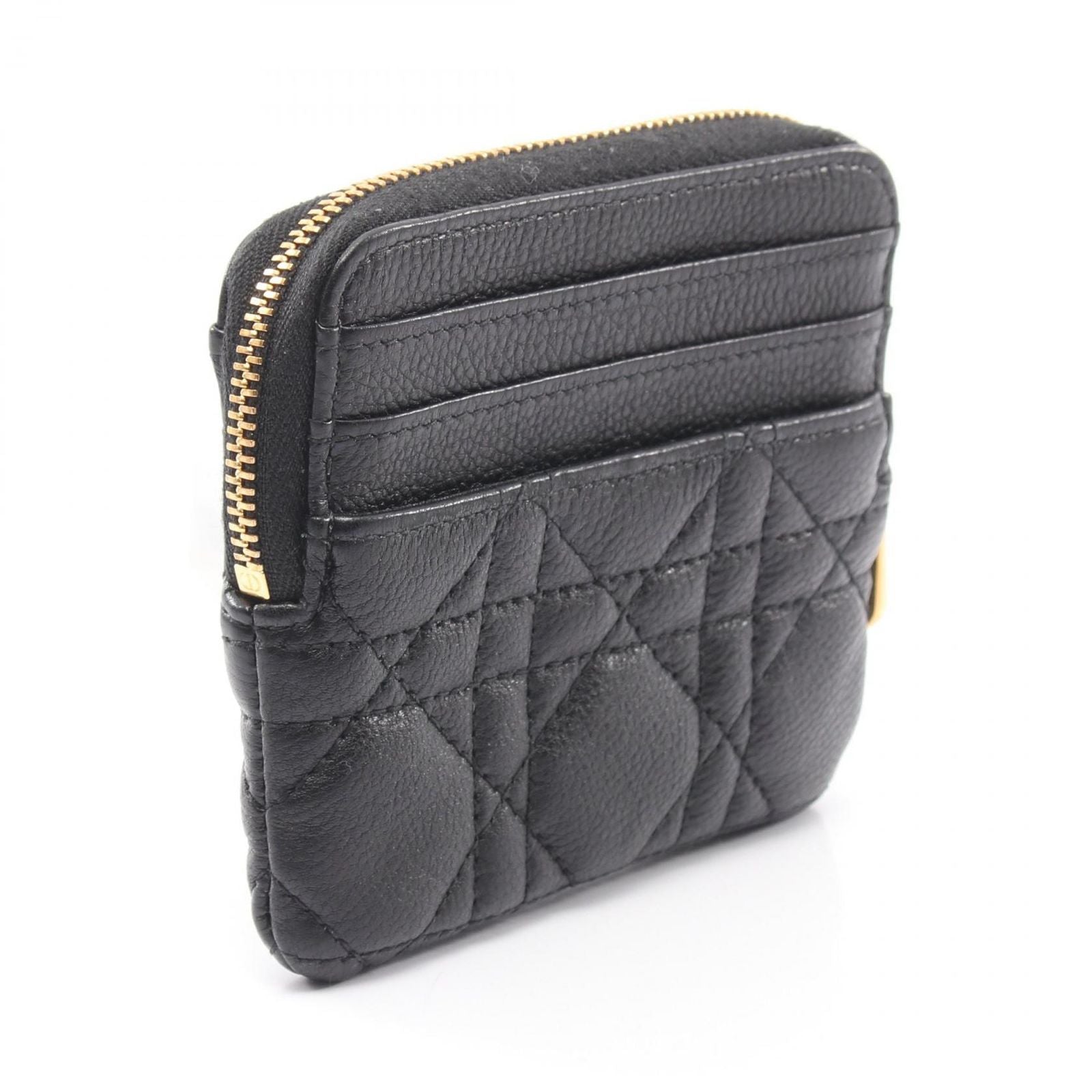Dior Coin Case Caro Lavender Wallet Cannage Black Leather — view 2