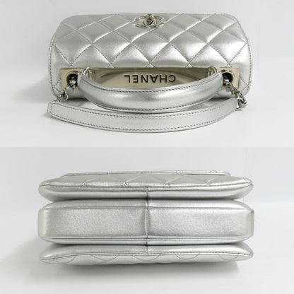Chanel Top Handle Flap Bag Quilted Silver Lambskin — view 4