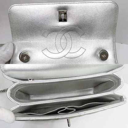 Chanel Top Handle Flap Bag Quilted Silver Lambskin — view 5