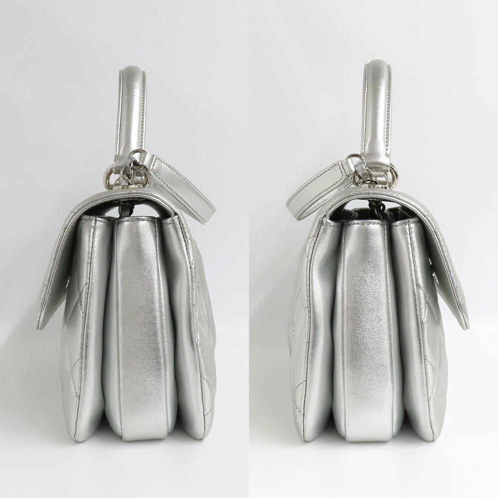 Chanel Top Handle Flap Bag Quilted Silver Lambskin — view 3
