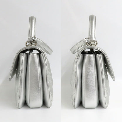 Chanel Top Handle Flap Bag Quilted Silver Lambskin — view 3