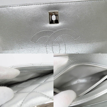 Chanel Top Handle Flap Bag Quilted Silver Lambskin — view 7