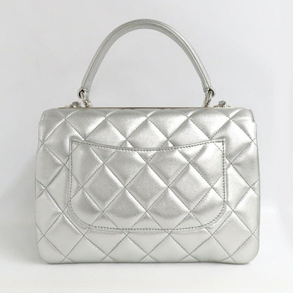 Chanel Top Handle Flap Bag Quilted Silver Lambskin — view 2