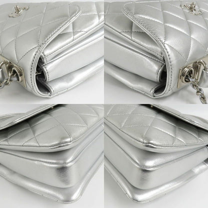 Chanel Top Handle Flap Bag Quilted Silver Lambskin — view 9