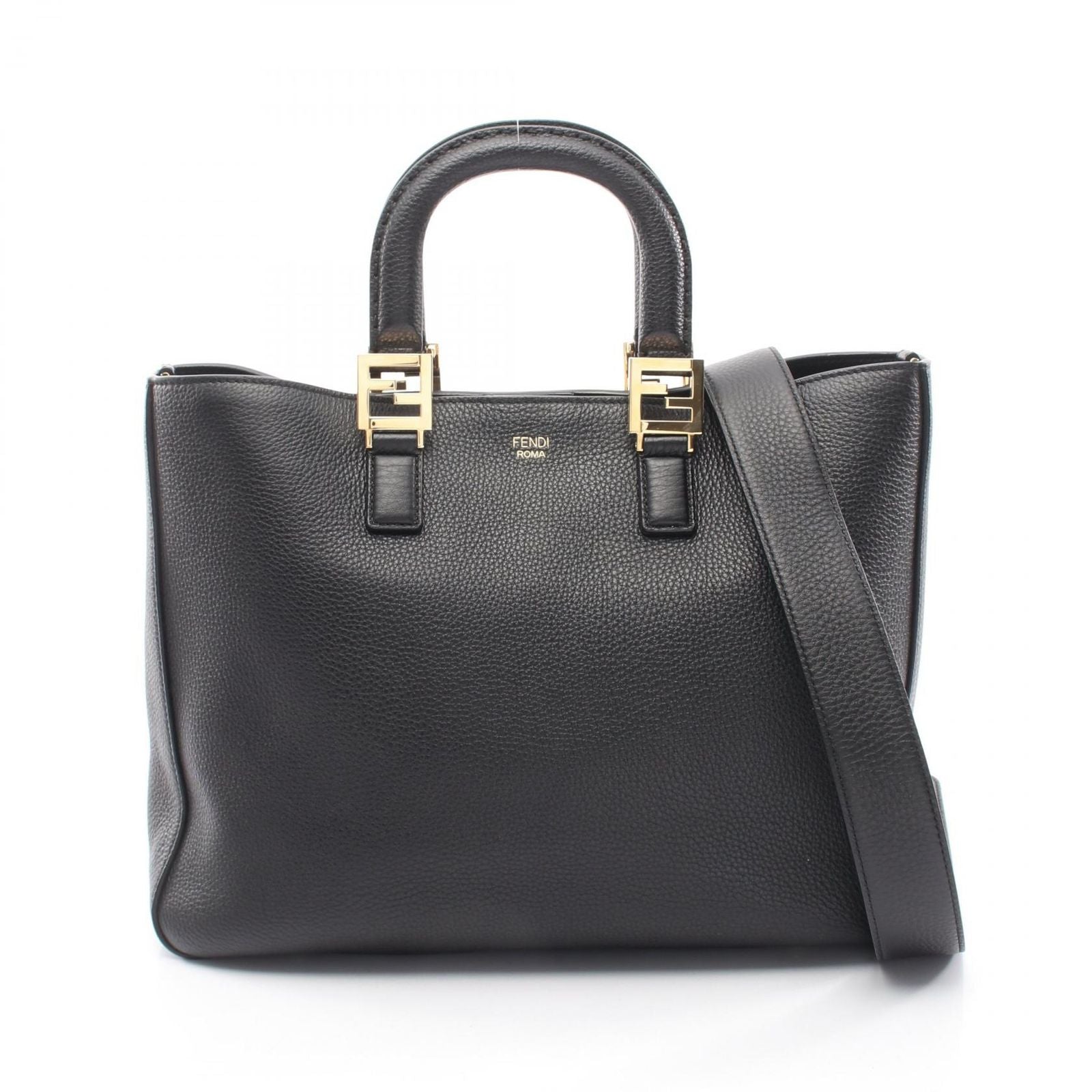Fendi Tote FF Selleria 2-Way Black Leather