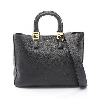 Fendi Tote FF Selleria 2-Way Black Leather