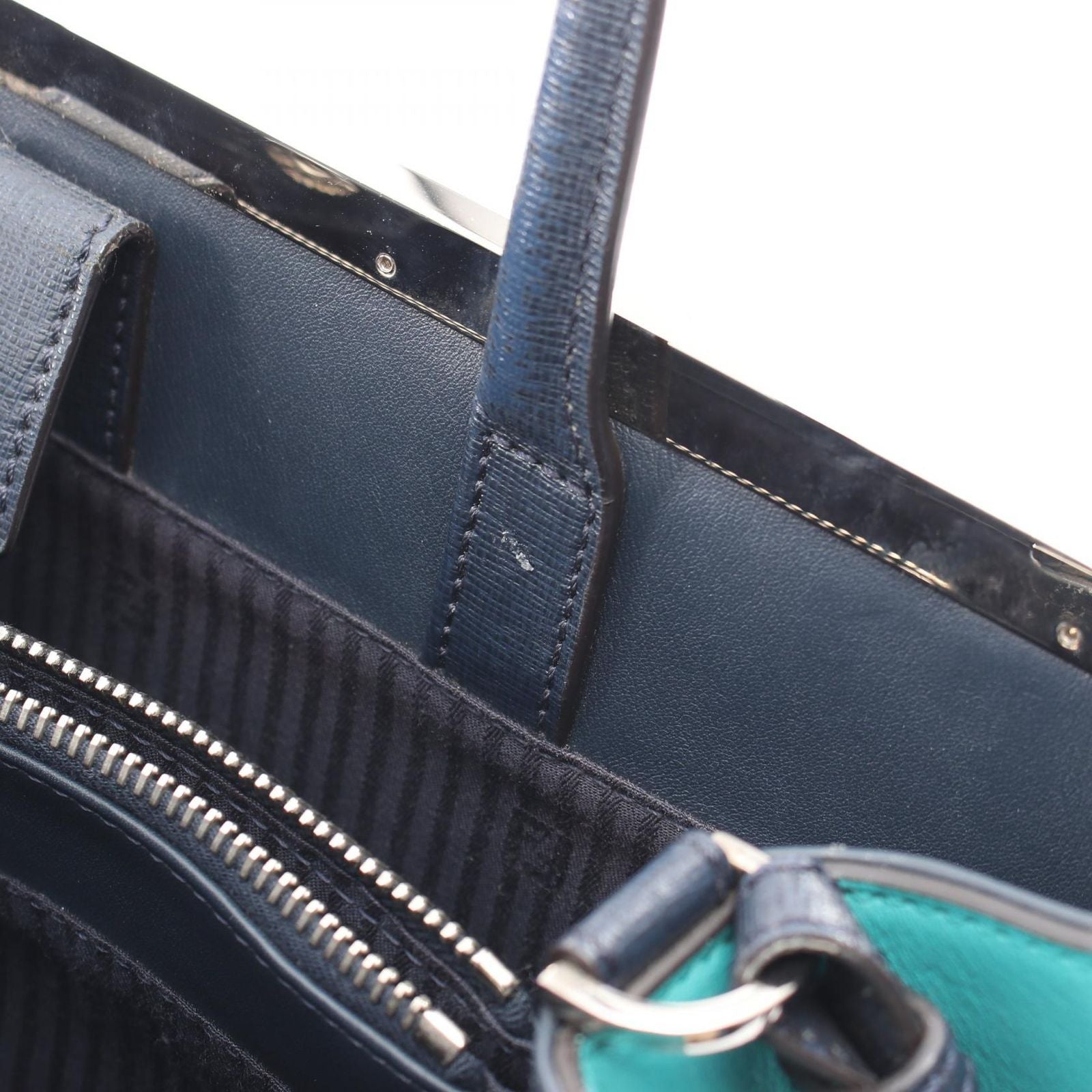 Fendi Handbag 2-Way Navy Green Leather Shoulder — view 7
