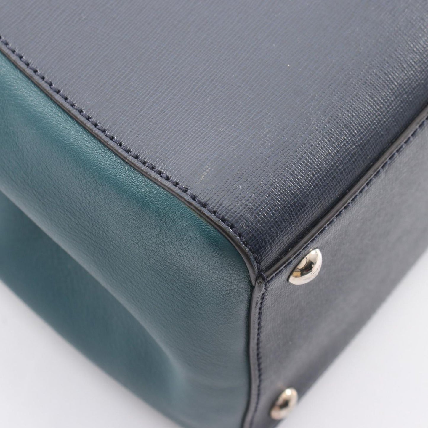 Fendi Handbag 2-Way Navy Green Leather Shoulder — view 8