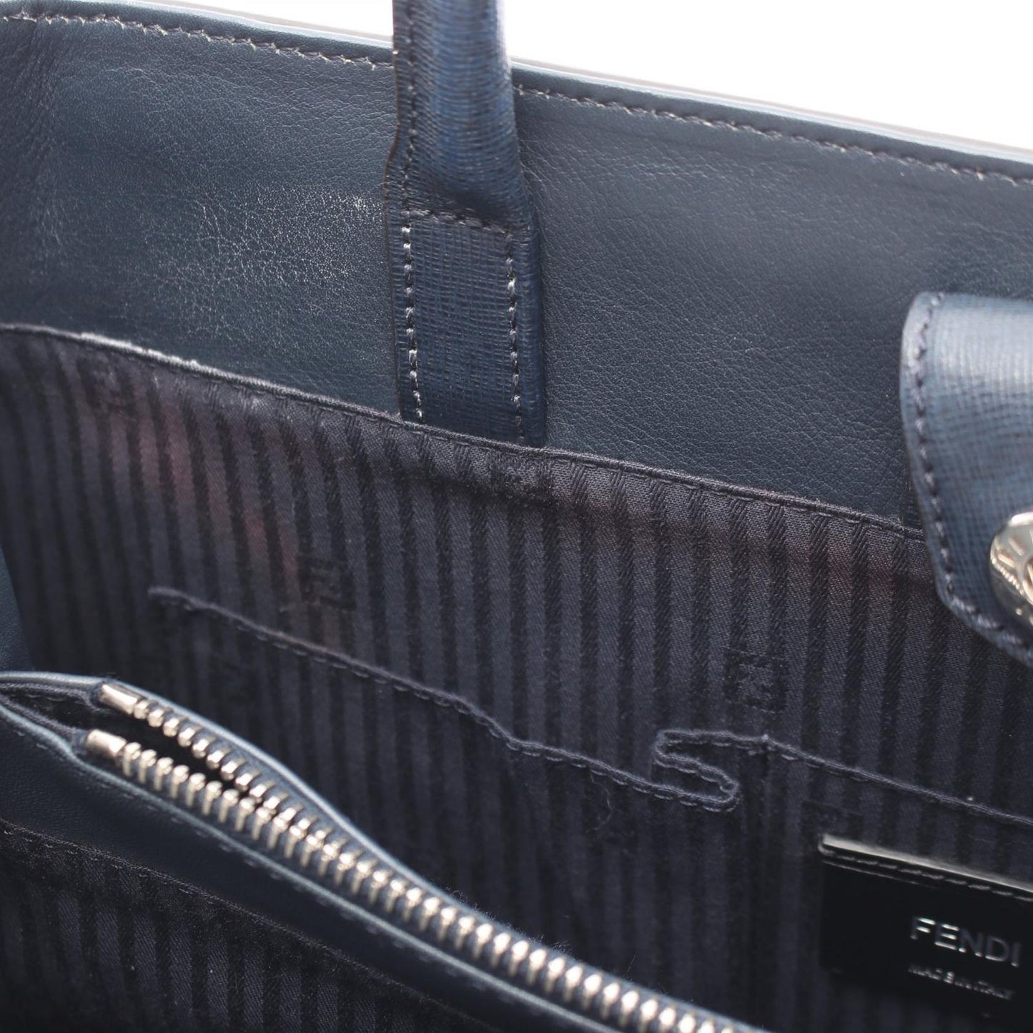 Fendi Handbag 2-Way Navy Green Leather Shoulder — view 5