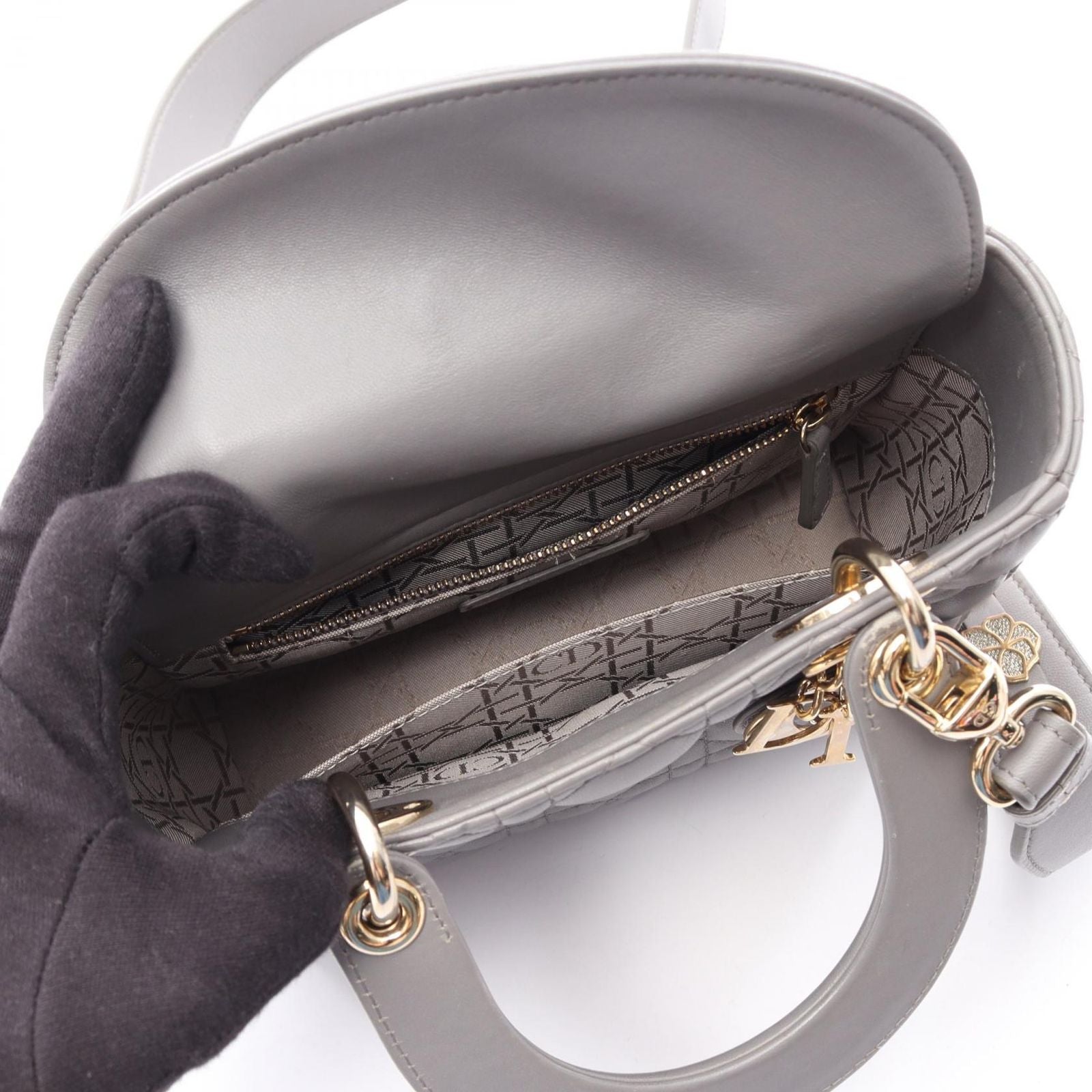 Dior Handbag Lady Dior MY Abcdior Lady Dior Small Cannage 2-Way Gray Leather — view 3