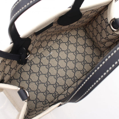Gucci Tote Print Mini 2-Way Natural Navy Canvas Leather Logo Small — view 3