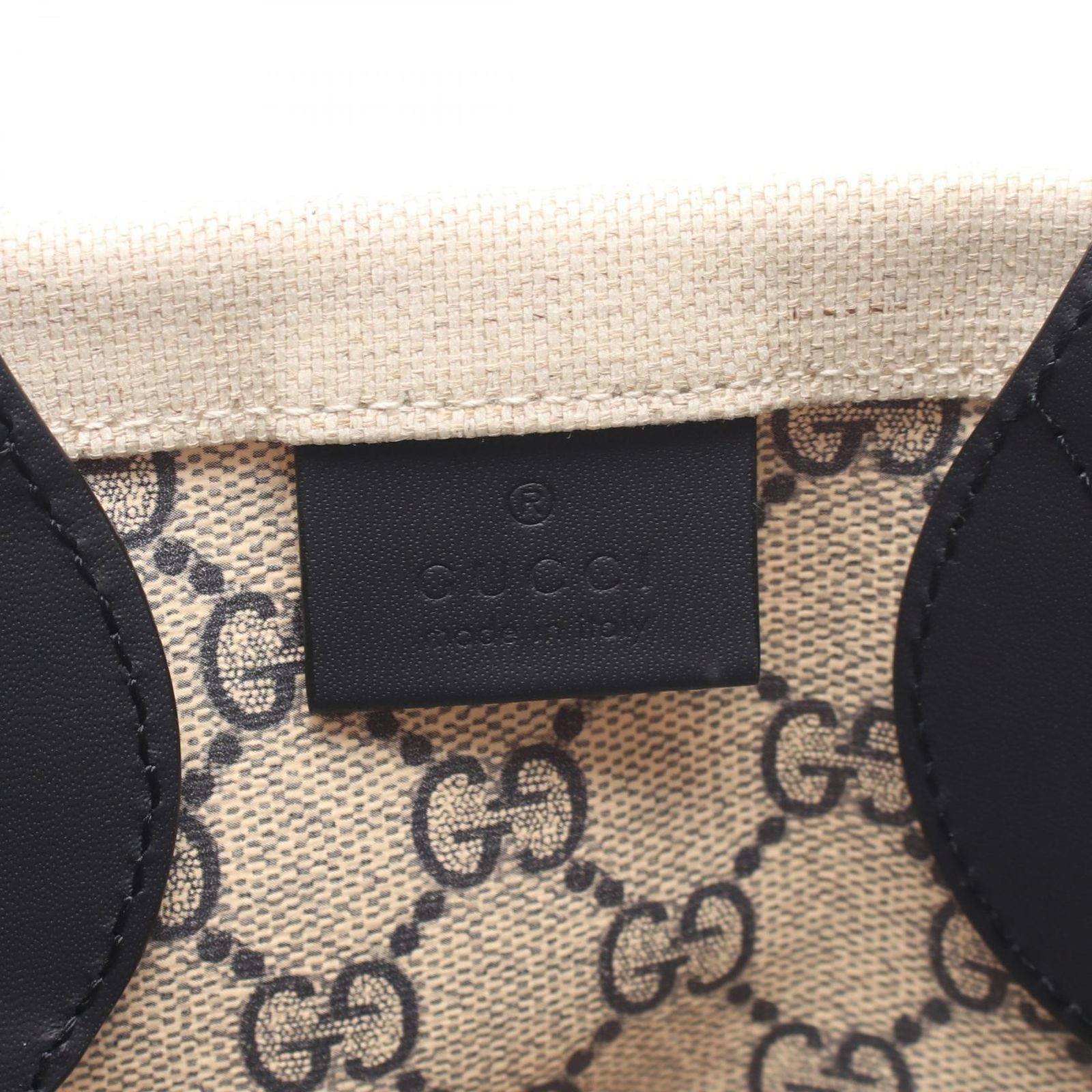 Gucci Tote Print Mini 2-Way Natural Navy Canvas Leather Logo Small — view 4