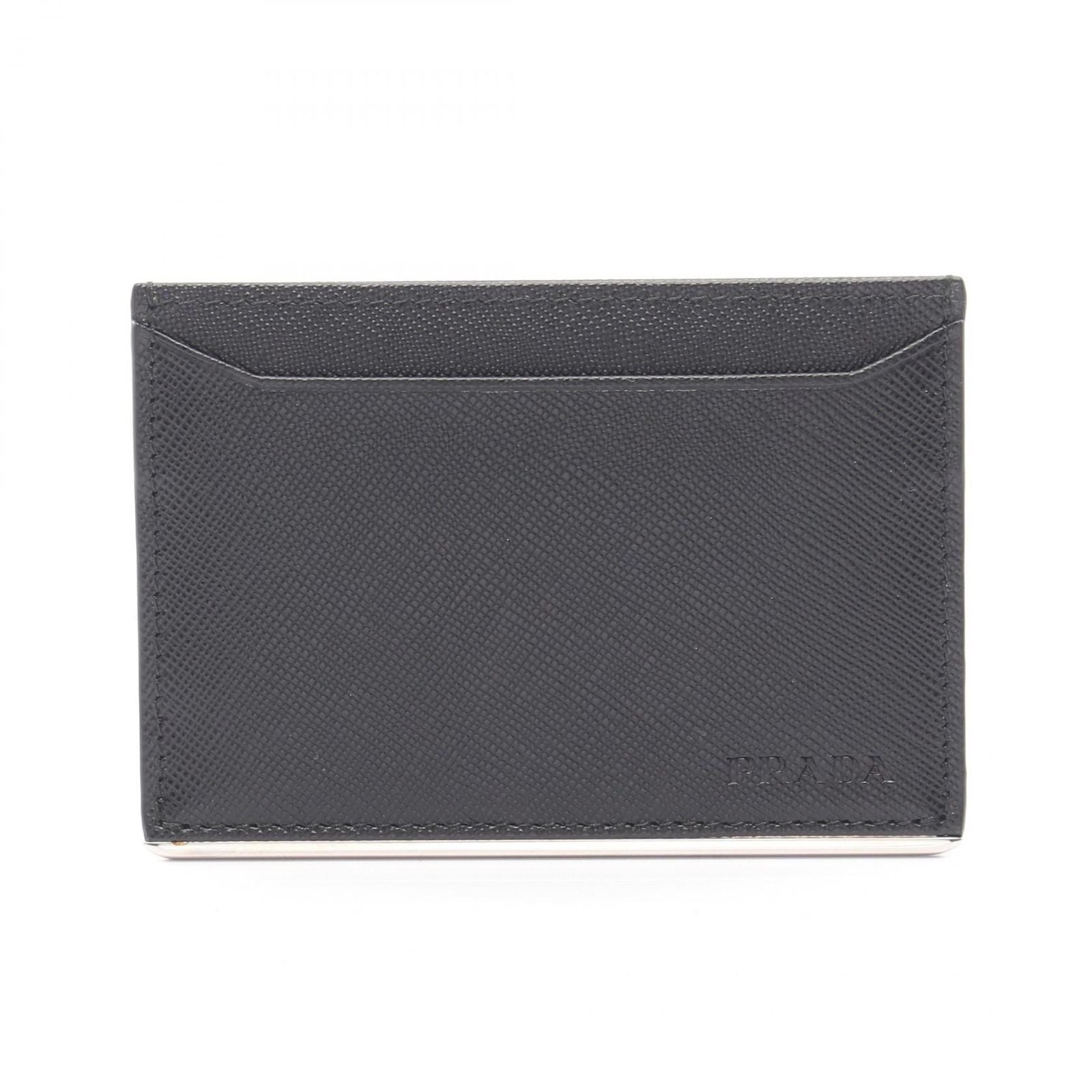 Prada Card Case Saffiano Metal Black Leather