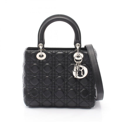 Dior Handbag Lady Dior 2-Way Black Leather Cannage Tote Midi