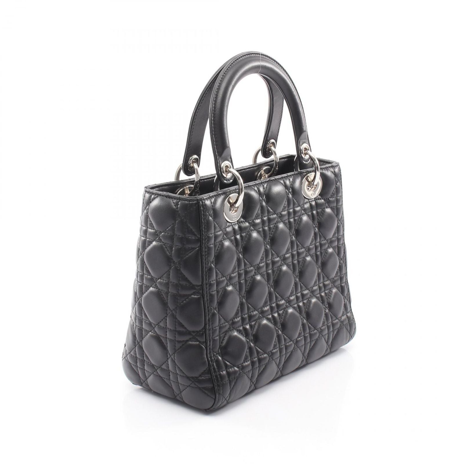 Dior Handbag Lady Dior 2-Way Black Leather Cannage Tote Midi — view 2