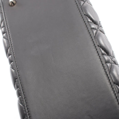 Dior Handbag Lady Dior 2-Way Black Leather Cannage Tote Midi — view 7