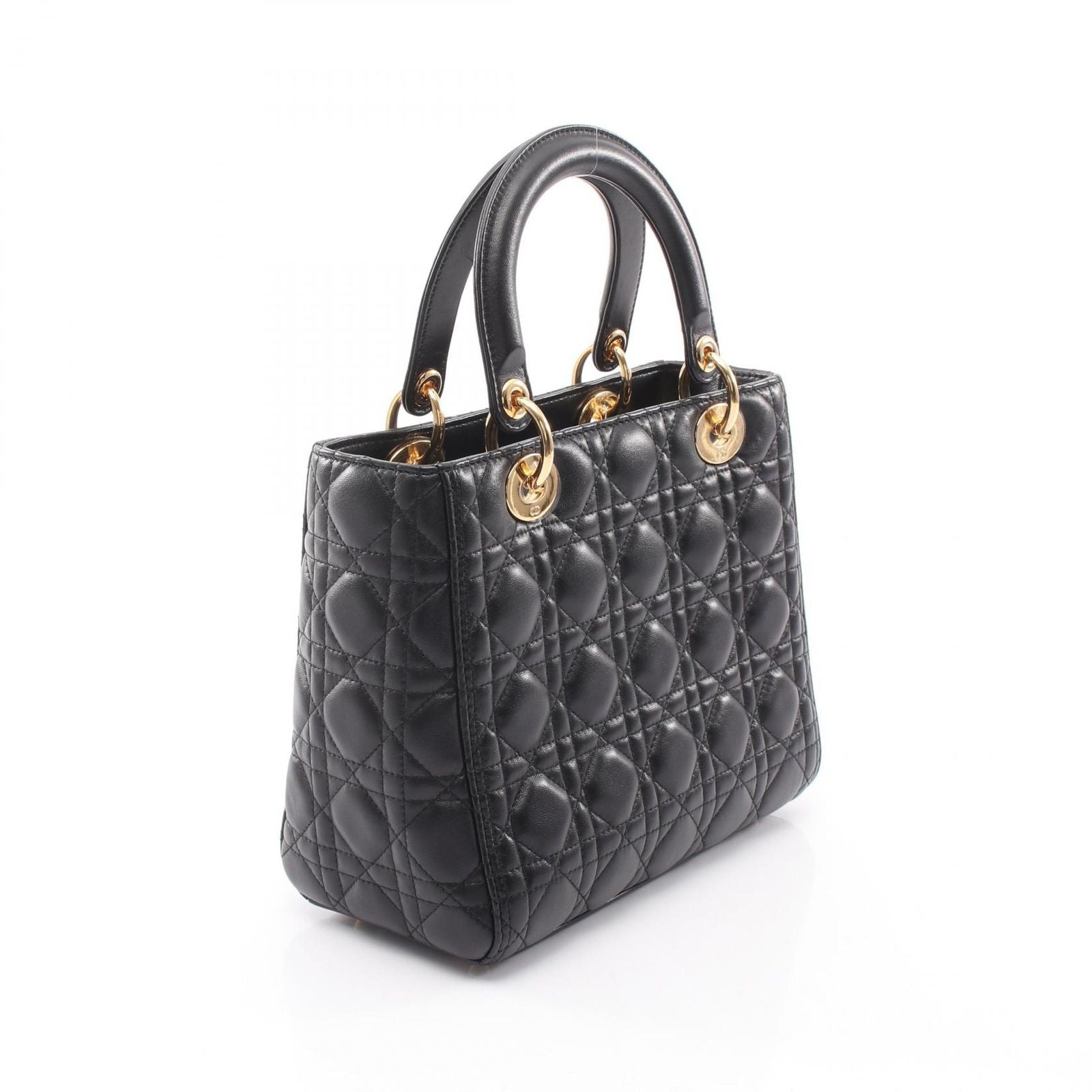 Dior Handbag Lady Dior 2-Way Black Leather Cannage Tote Midi — view 2