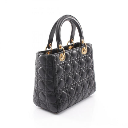 Dior Handbag Lady Dior 2-Way Black Leather Cannage Tote Midi — view 2