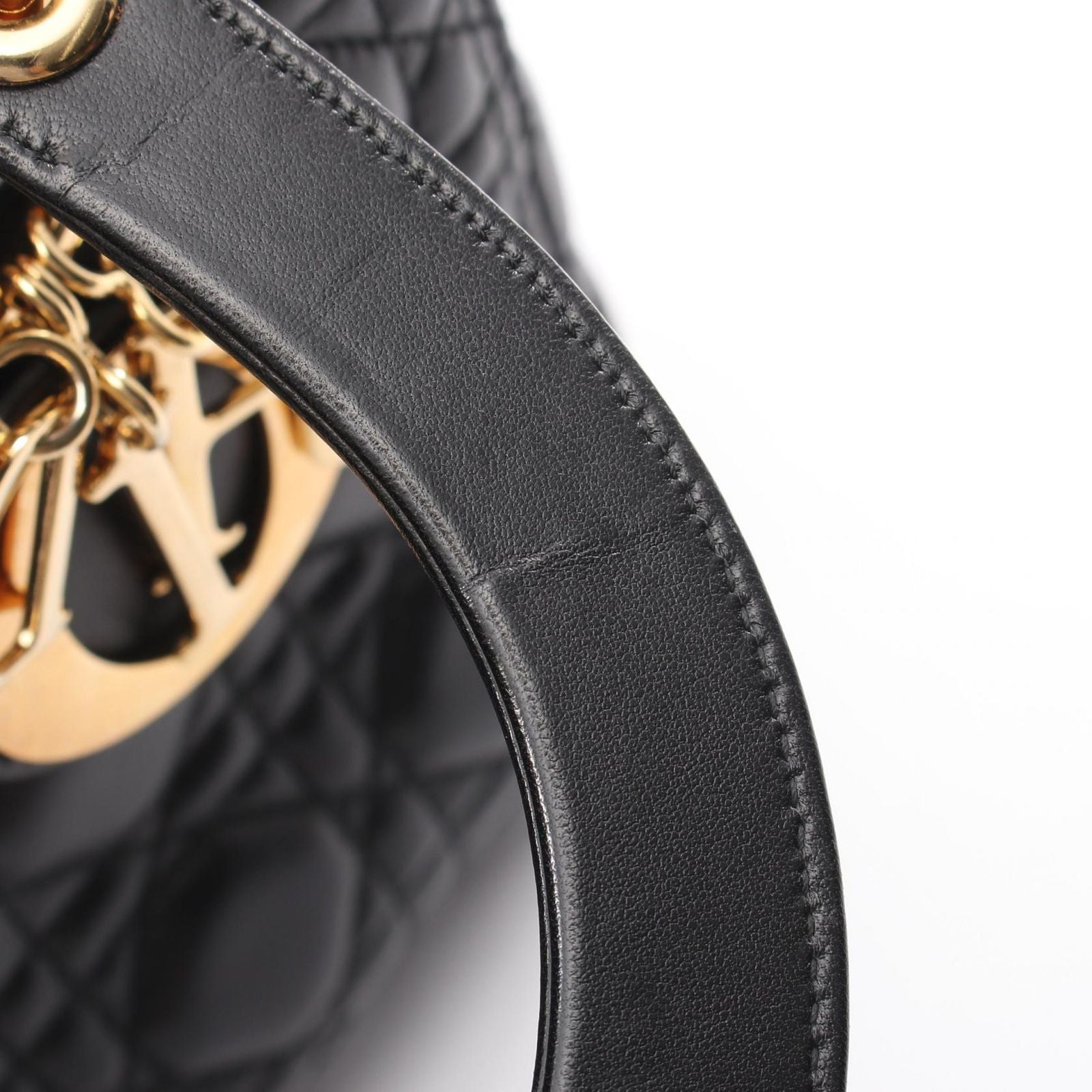 Dior Handbag Lady Dior 2-Way Black Leather Cannage Tote Midi — view 7