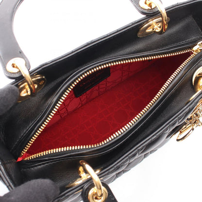 Dior Handbag Lady Dior 2-Way Black Leather Cannage Tote Midi — view 3