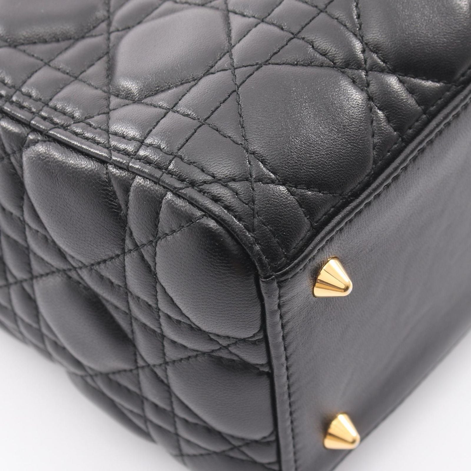 Dior Handbag Lady Dior 2-Way Black Leather Cannage Tote Midi — view 6