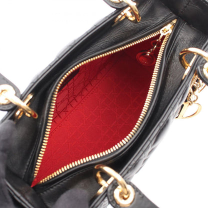 Dior Handbag Lady Dior 2-Way Black Leather Cannage Tote — view 3