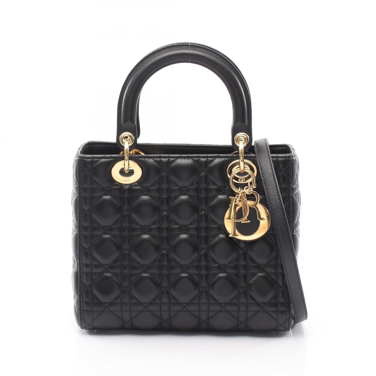 Dior Handbag Lady Dior 2-Way Black Leather Cannage Tote