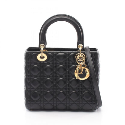 Dior Handbag Lady Dior 2-Way Black Leather Cannage Tote