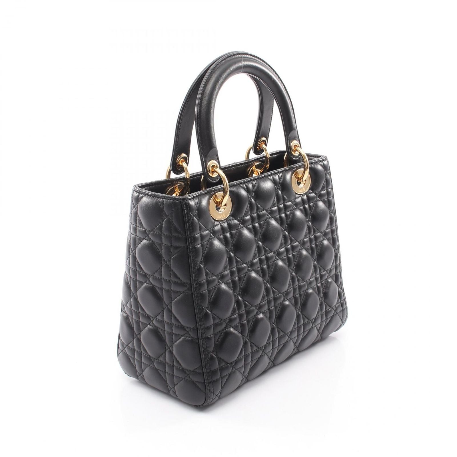 Dior Handbag Lady Dior 2-Way Black Leather Cannage Tote — view 2