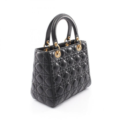 Dior Handbag Lady Dior 2-Way Black Leather Cannage Tote — view 2