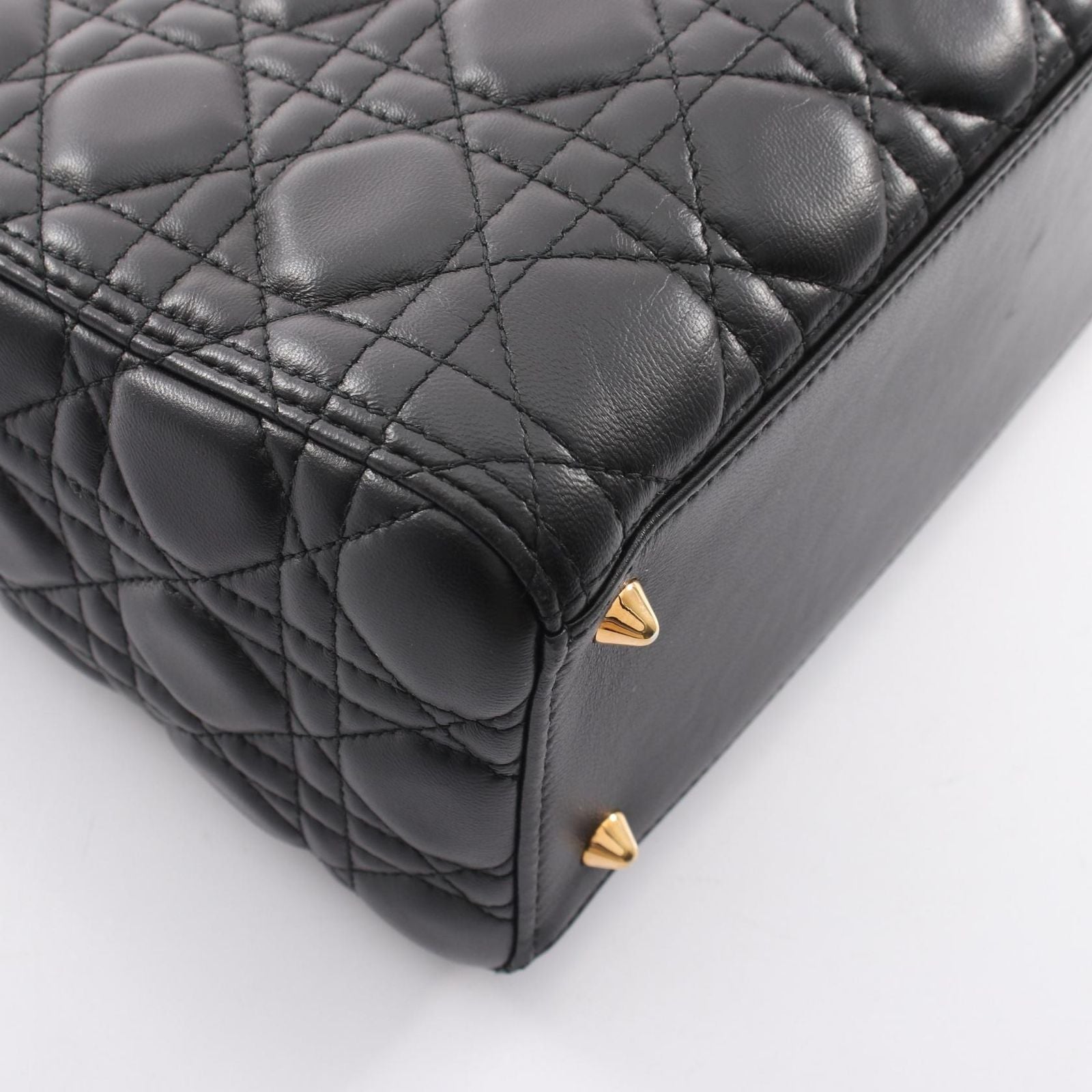 Dior Handbag Lady Dior 2-Way Black Leather Cannage Tote — view 5