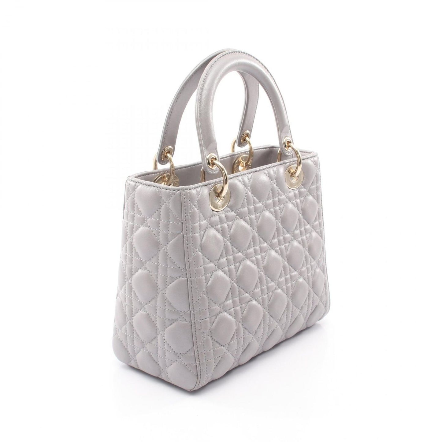 Dior Handbag Lady Dior 2-Way Gray Leather Cannage Tote Midi — view 2