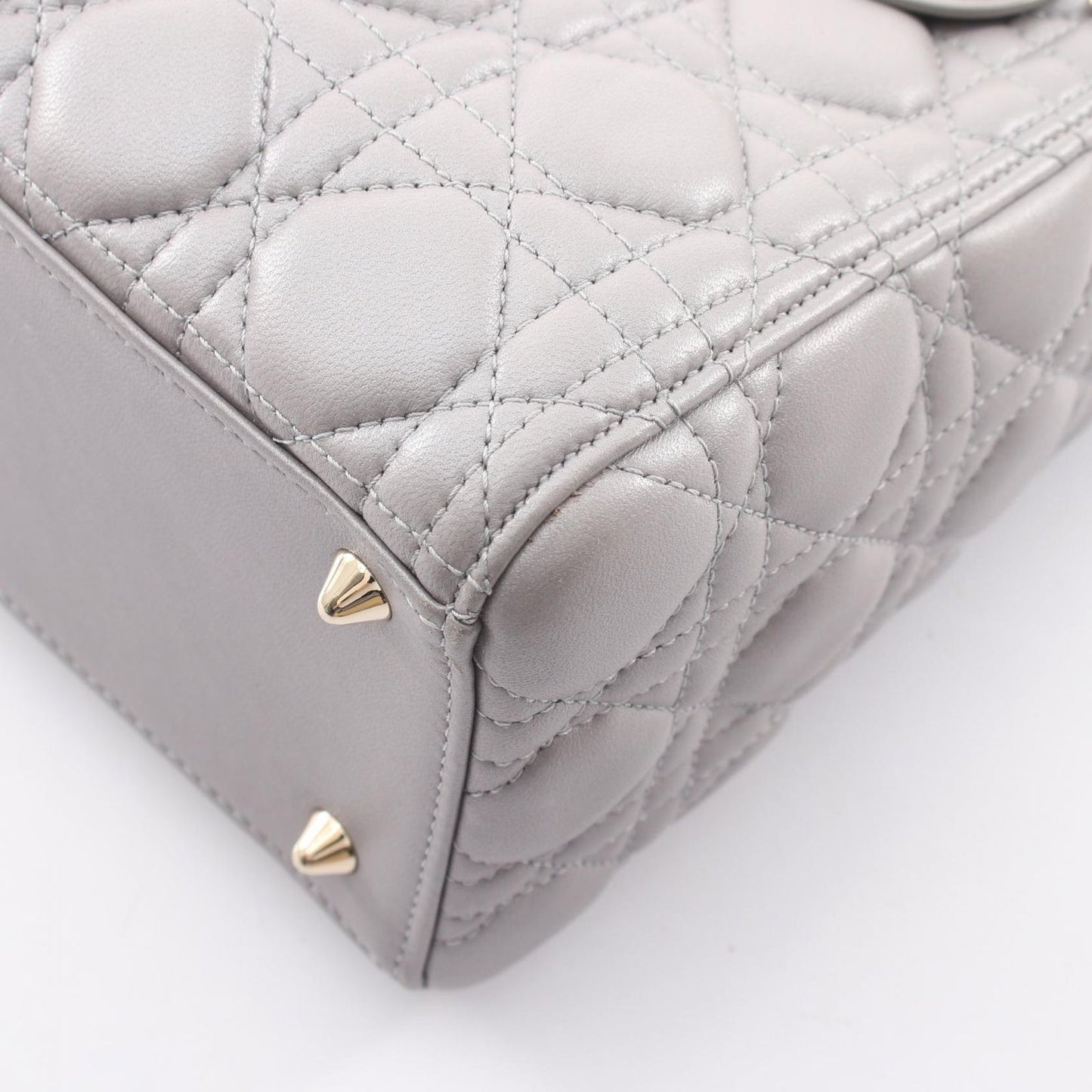 Dior Handbag Lady Dior 2-Way Gray Leather Cannage Tote Midi — view 5
